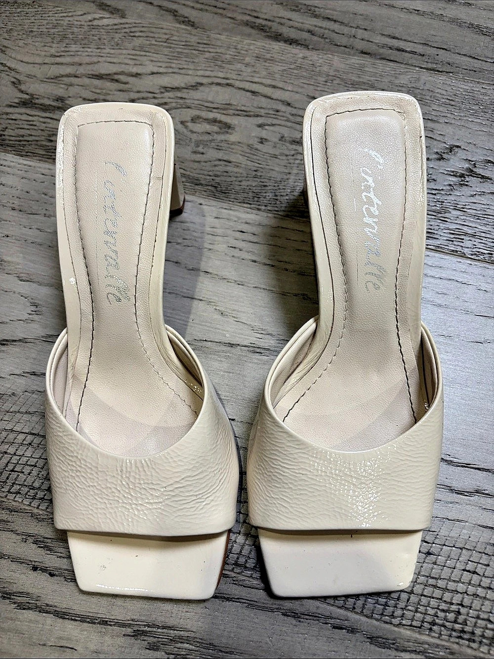 L’Intervalle Patent Mule Heels in Ivory size 5